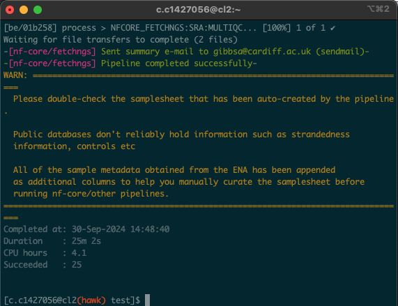 tmux completed run